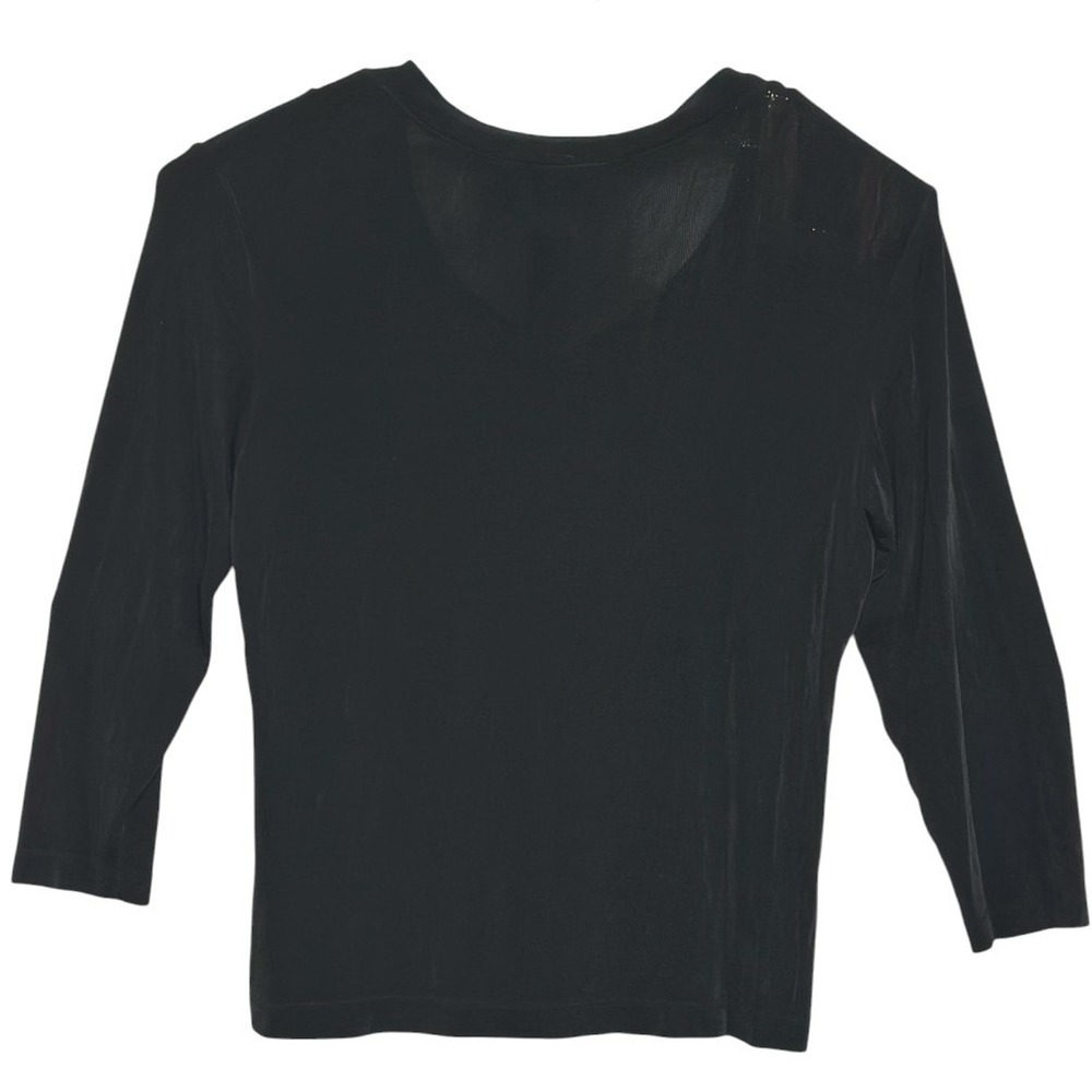 Chico's Travelers Top Women Black V-Neck 3/4 Sleeeve Capsule Wardrobe USA Made 2 - Picture 2 of 4